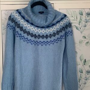 Talbots Light Blue Fair Isle Turtleneck Sweater